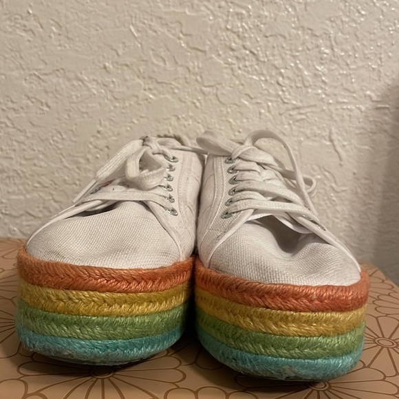 Superga 2790 Rainbow Espadrille Flatform Trainers in White - Picture 6 of 9